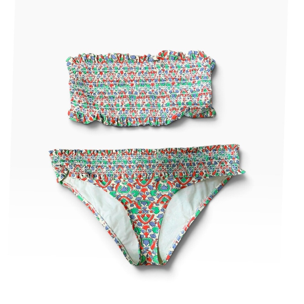 Tory Burch Costa Bandeau bikini set Cottagecore Smocked Floral Swimsuit S/L